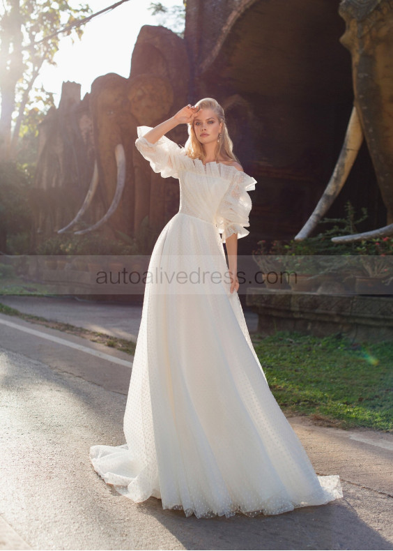 Off Shoulder Ivory Polka Dots Tulle Modern Wedding Dress Off Shoulder Ivory Polka Dots Tulle Modern Wedding Dress